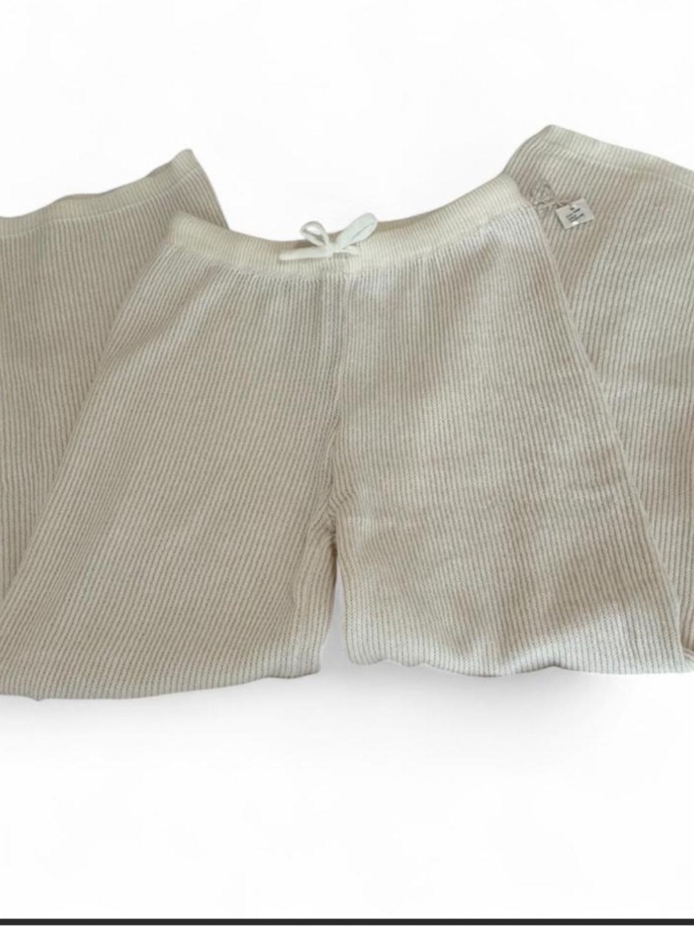 Neutral Cream Ribbed Knit Kids Shorts - Brand Unknown